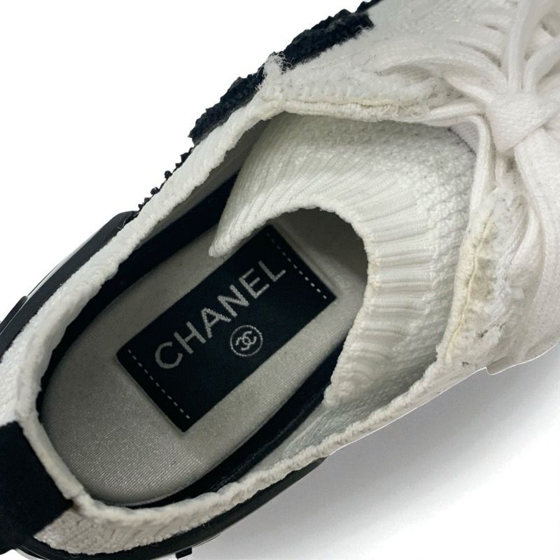 シャネル CHANEL スニーカー 靴 シューズ ニット ホワイト ブラック 白