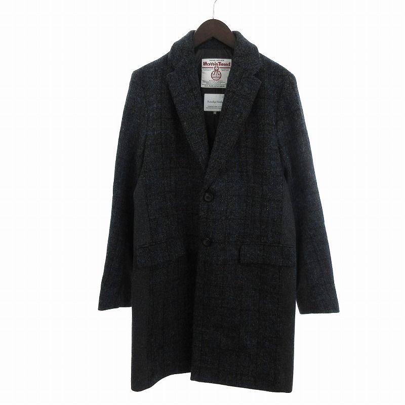 セブンデイズサンデイ SEVENDAYS＝SUNDAY 美品 ハリスツイード HARRIS TWEED コラボ チェスターコート ウール チェック  チャコールグレー M ■SM1