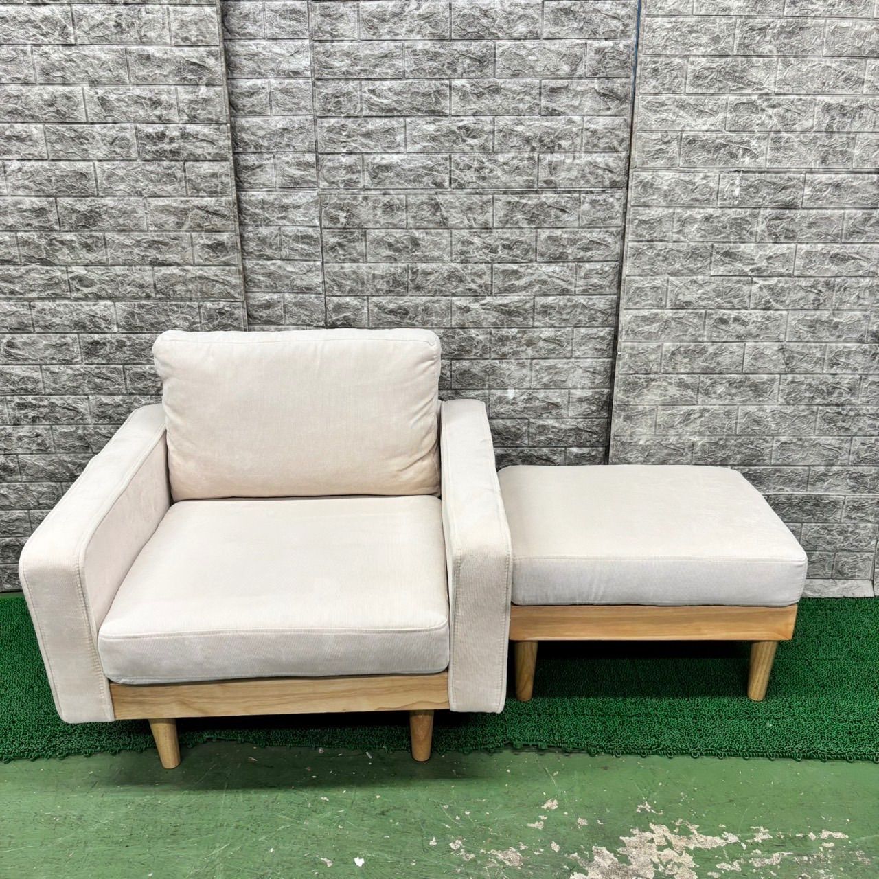 601 モス コーデュロイ 1人掛け ソファ 送料設置無料 オットマン付き 単身用 送料設置無料 半年保証