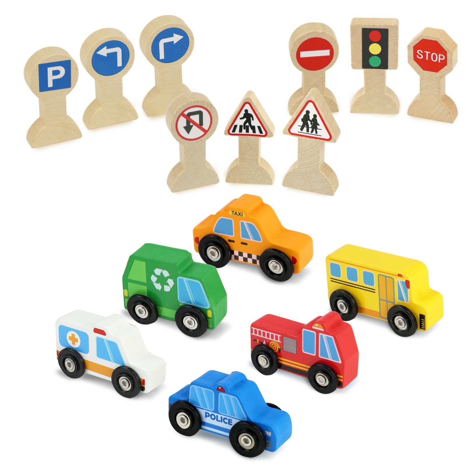 【即日発送】道路標識 木製おもちゃ 交通標識 交通ルール ミニカー 信号 プルカー セット 車遊び 町 車おもちゃ 交差点 街つくり 木製 15PCS 男の子 TOYS 女の子 クリスマス CORPER プレゼント