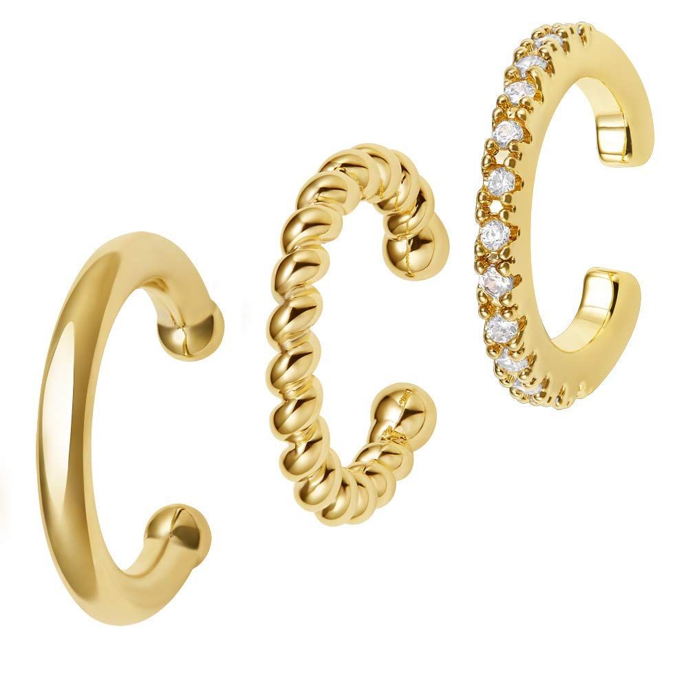 数量 イヤーカフ レディース フープピアス 18 k ピアス 軟骨 DAISYHOUSE はさ ノンホールピアス ジルコン ツイスト ワンサイズ ゴールド 三点セット