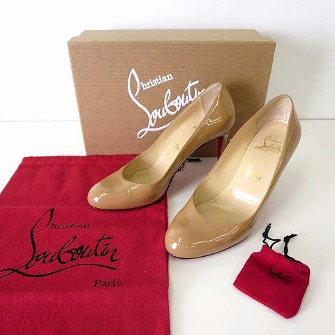 クリスチャンルブタン Christian louboutin パンプス ハイヒール SIMPLE PUMP 85 PATENT CALF 本革  エナメル レザー 37.5 ベージュ 赤 24.0cm くつ 靴 シューズ 美品 - メルカリ