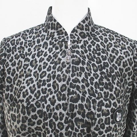 【美品】伊太利屋　イタリヤ　ハイネック　ジップ　フリルレース　ジャケット　豹柄 美品】伊太利屋 イタリヤ ハイネック ジップ フリルレース