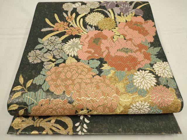 平和屋着物▽六通柄袋帯 花車文 金糸 引箔 正絹 逸品 AAAZ4074wj
