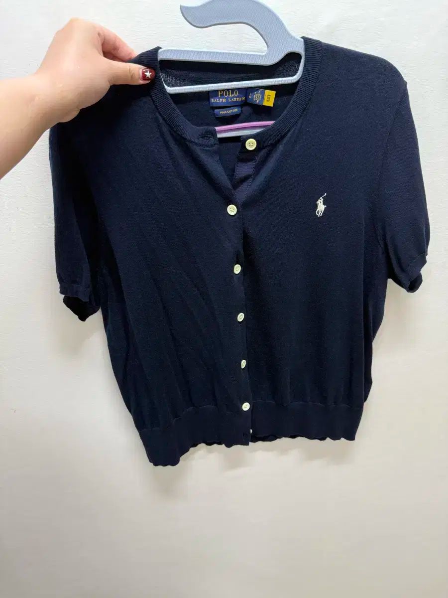 ポロ Ralph Lauren ラルフローレン レディース 半袖 カーディガン ネイビー ピマヌードル L サイズ