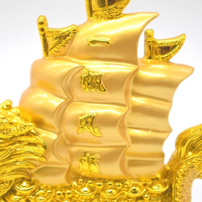 龍船 売れ筋 ガラス台座 樹脂製置物 一帆風順 金色 龍船 ガラス台座