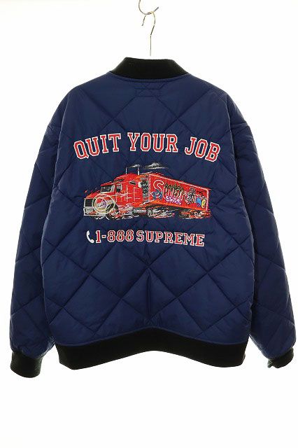 シュプリーム SUPREME 21AW QUIT YOUR JOB QUILTED WORK JACKET 3M THINSULATE NAVY L キルティング ワーク ジャケット トラック 刺繍 【ブランド古着ベクトル】【中古】AA241114