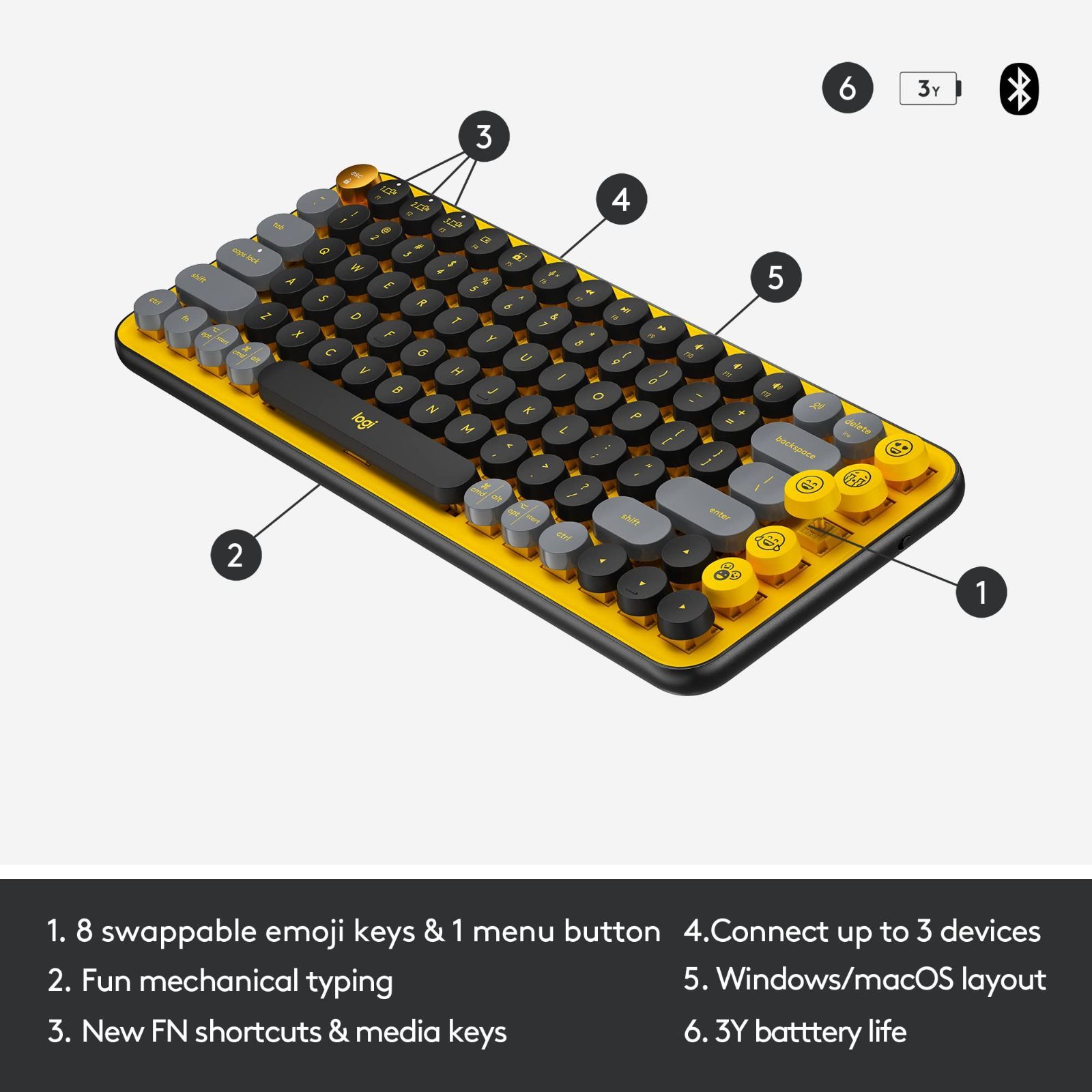 Logitech Pop Keys Yellow メカニカル ワイヤレス キーボード