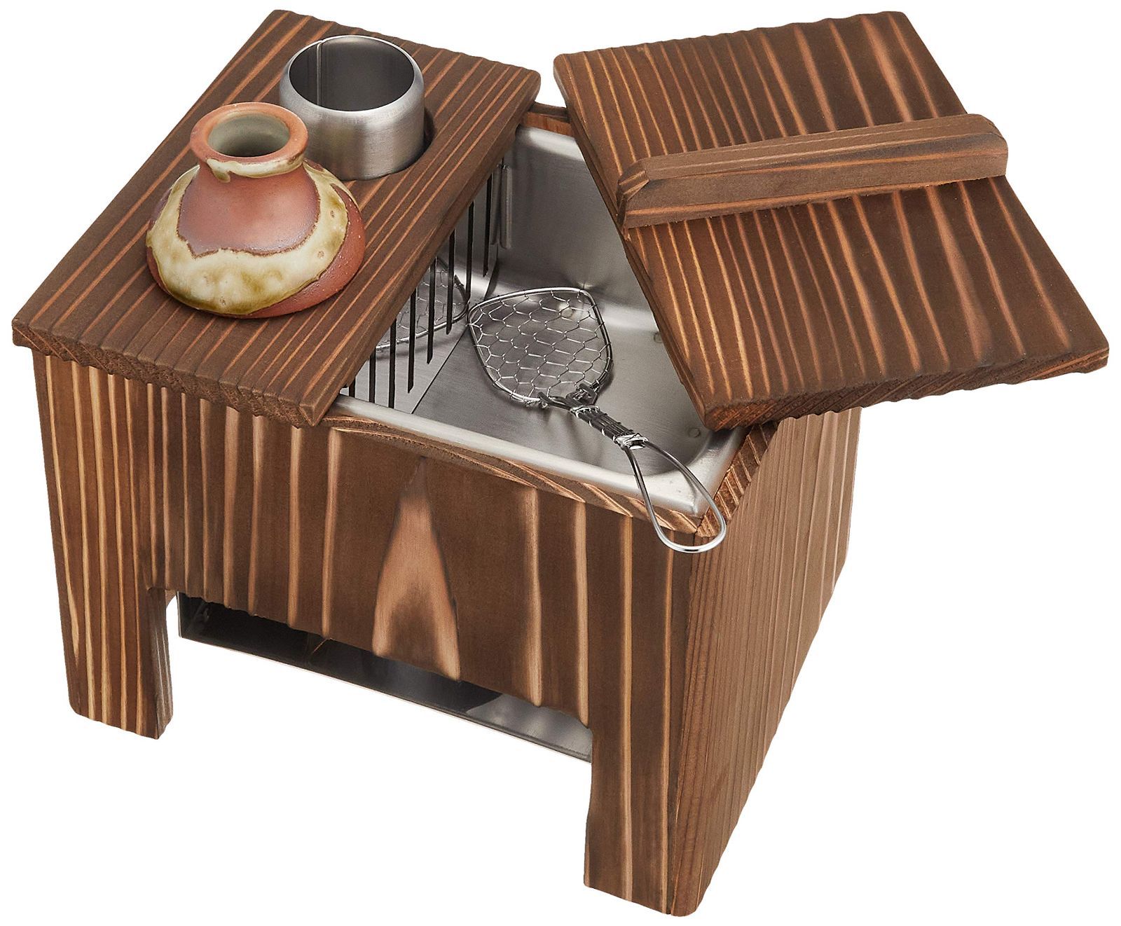 ヤマコー 焼杉湯豆腐セット 1人用 豆腐すくい・汁次・火皿付 約19.2x14.8xH16.7cm