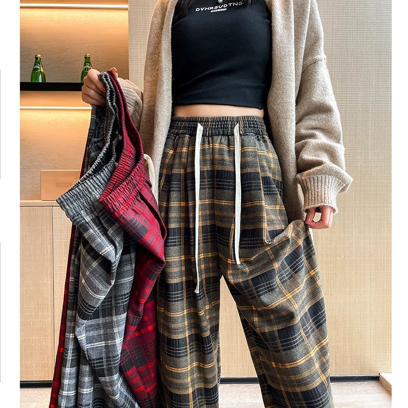 着用少なめ　あったかウール素材　チェック柄ワイドパンツ　パラスパレス　裏地あり 裏起毛 テーパードパンツ レディース ゆったり チェック柄