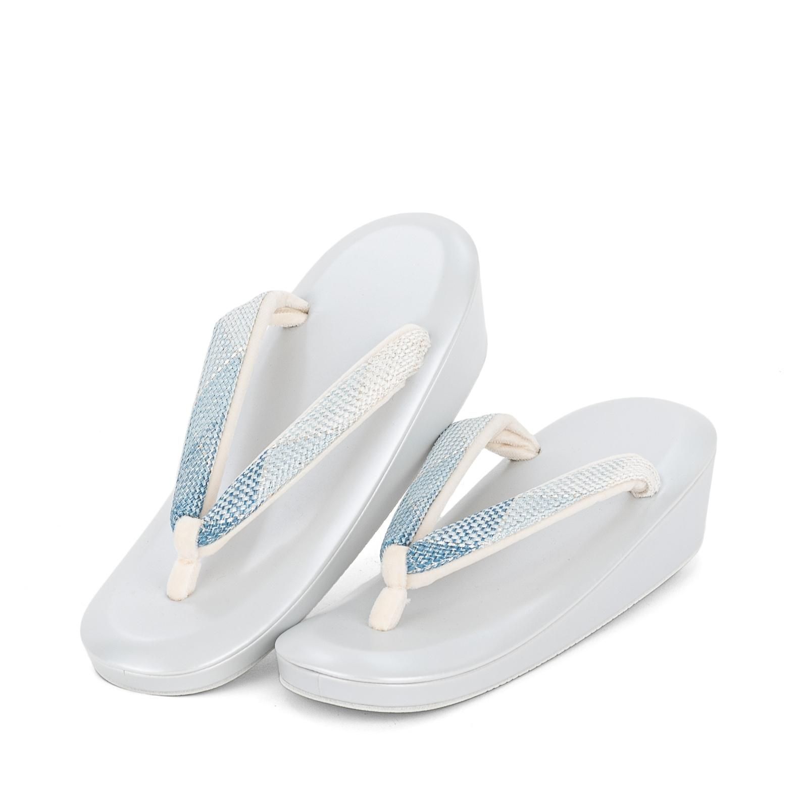 【M】紗織 低反発草履 シルバー台 青銀格子