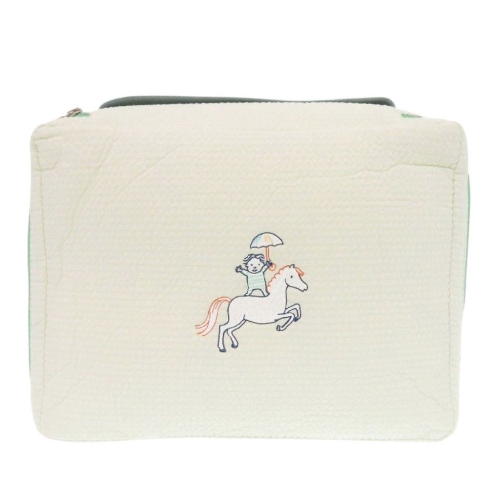 未使用 エルメス カブリオル トゥーゴー MM ポーチ ホワイト コットン  