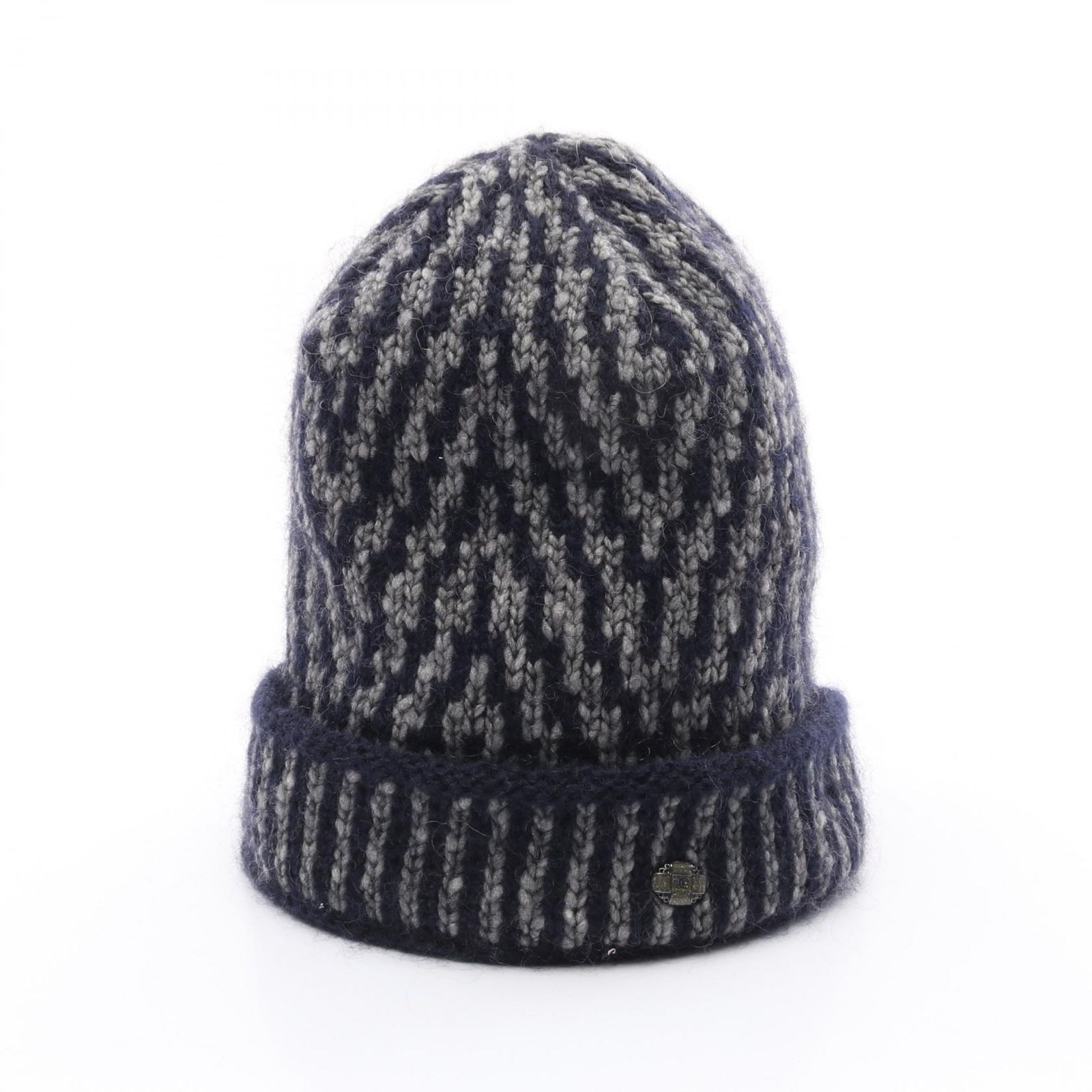 シャネル CHANEL ニットキャップ ココマークボタン P39283K02764 ネイビーxグレー ウール ニット帽 レディース Used A