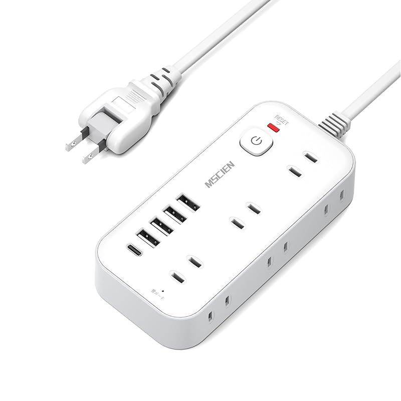 エムサインMscien 延長コード 1m 電源タップ usb付き コンセントタップ タコ足配線 テーブルタップ 電源コード 6個AC口 4個USB-A 1個USB-C 電源タップ usb スイッチ付き 雷ガード 横差し 蛸足コンセン