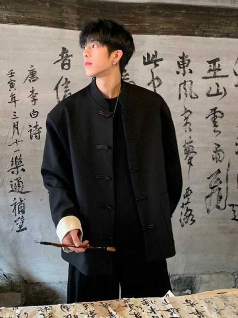 種類12：L/B：黒ズボン 秋冬 コーデ メンズ  服 シンプル ファッション オシャレ 大人 かっこいい 大きいサイズ ストリート 紳士服  レディース 黒 カジュアル ジャケット レトロアンティーク スタンドカラー ボタン