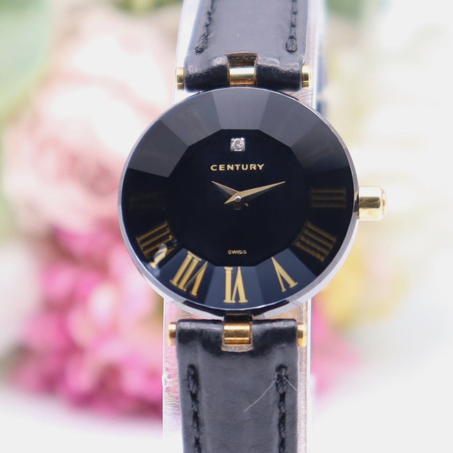 CENTURY センチュリー タイムジェム クォーツ 1Pダイヤ 黒×金 CENTURY センチュリー タイムジェム クォーツ 1Pダイヤ 黒×金