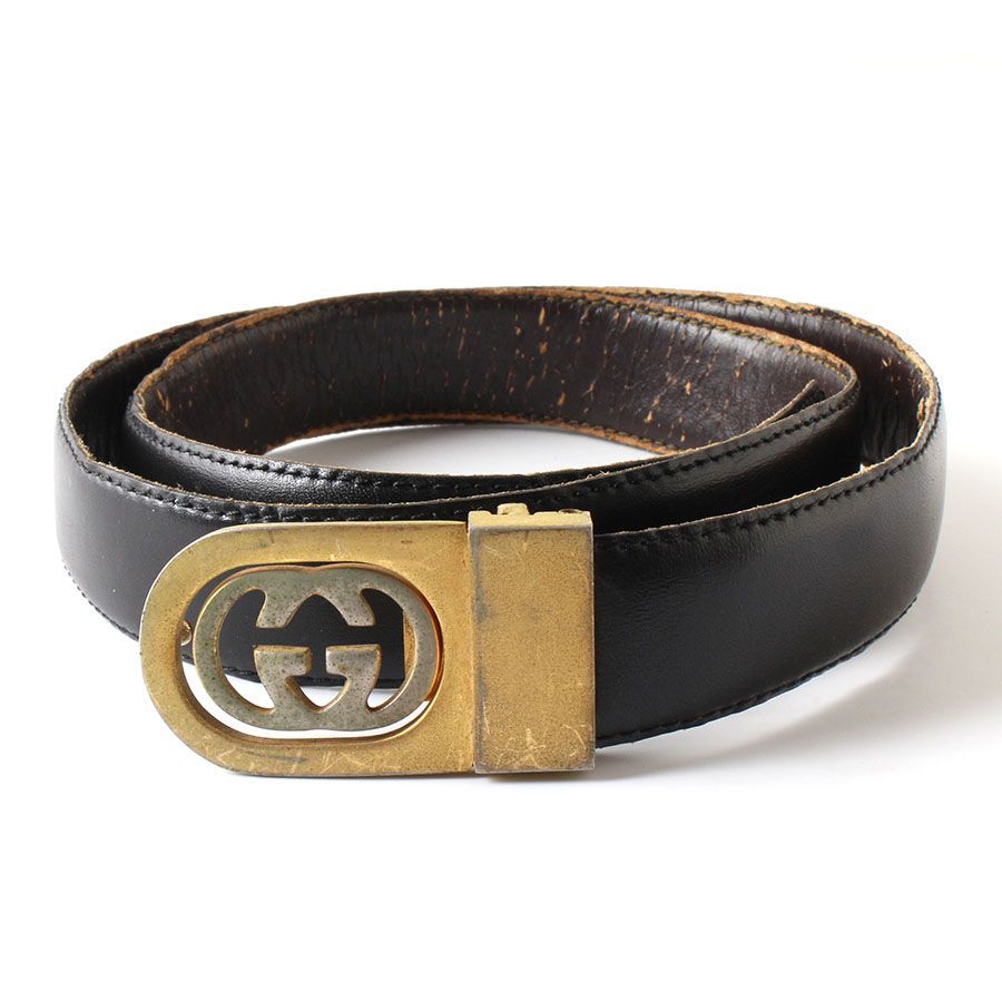 M28272 GUCCI グッチ GG バックル ベルト ブラック×ゴールド