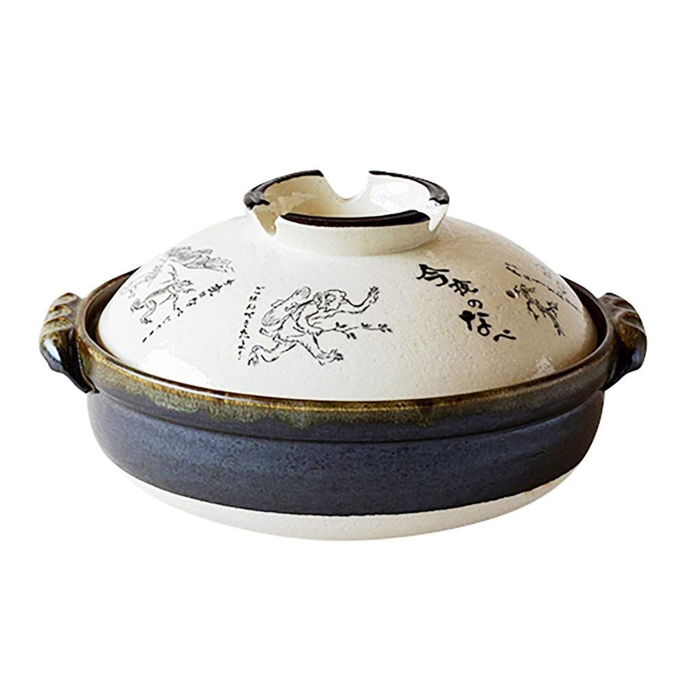 佐治陶器 萬古焼 土鍋 9号 鳥獣戯画 24-804 ホワイト 3200ml