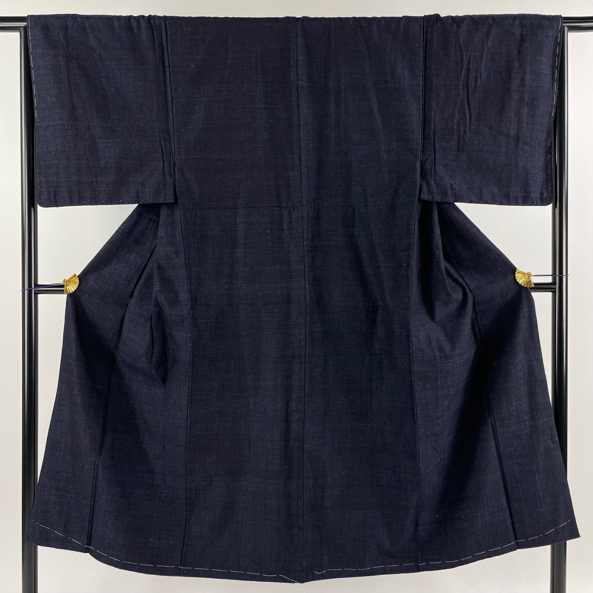 男着物 身丈140cm 裄丈65cm S 袷 アンサンブル 結城紬 証紙 紺色 正絹 美品 逸品 【中古】
