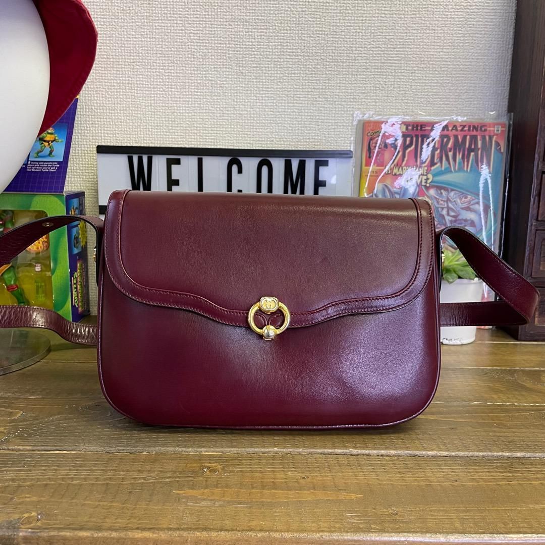 【GUCCI】グッチ バーガンディ レザー ポーチ セカンドバッグ ワインレッド 美品 グッチ レッド レザー クラッチバッグ ポーチ セカンド
