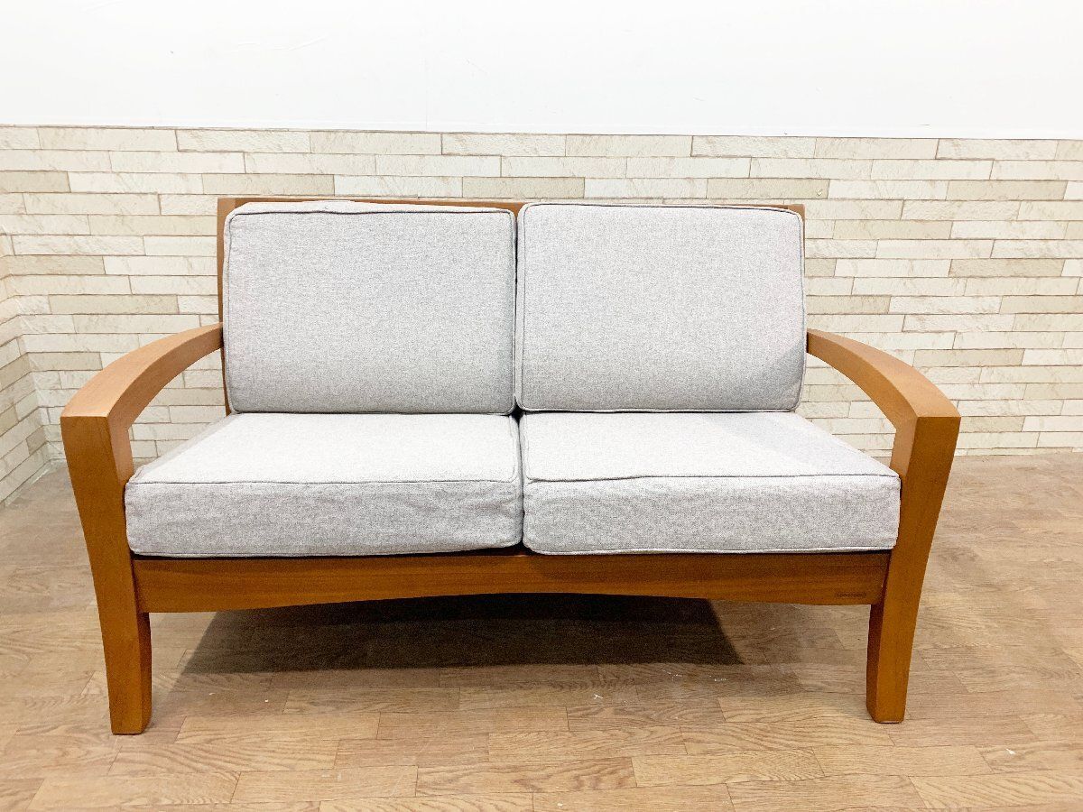 スキャンティーク　KORS/コース　2Pソファ　チーク無垢材　美品 SCANTEAK 15万「KONISKA」2人掛けソファ チーク無垢材 ファブリック