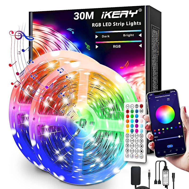 IKERY LEDテープライト 30M APP制御 音声同期 SMD5050 24V 4ピン 1600万色 高輝度RGB 切断可能 調光調色 工具不要 入電電圧100V-240V… 1