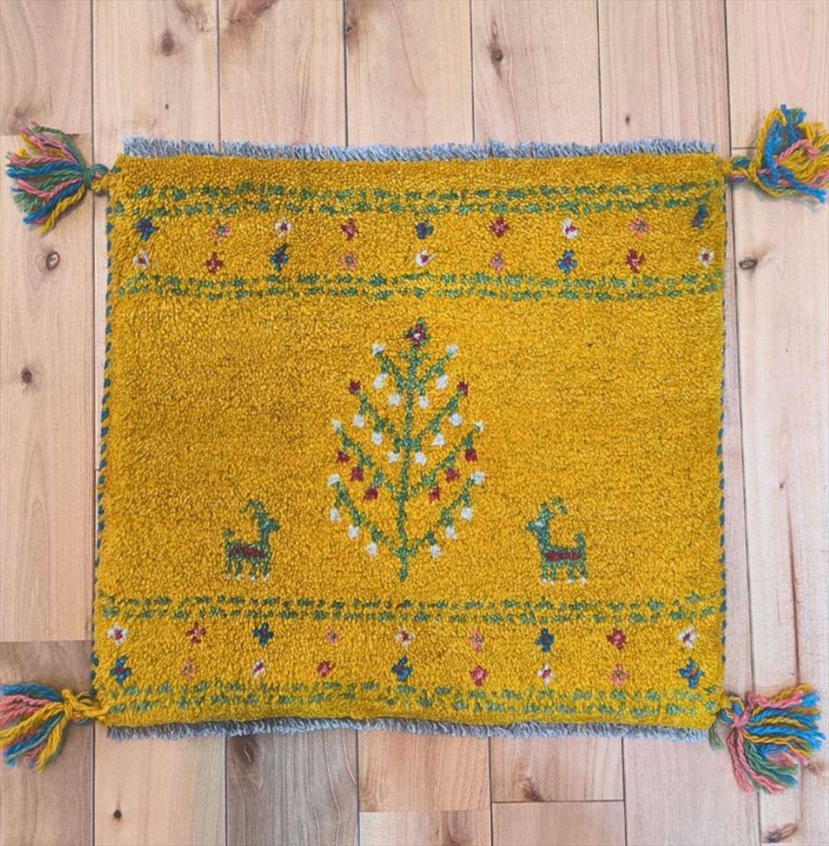 ペルシャ ギャッベ ミニマット 39 x 42 cm 生命の木 黄金色 T 1400 sD 5