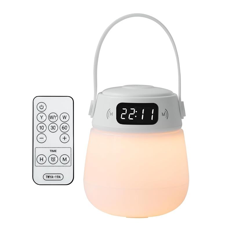 【在庫セール】Umimile ベッドサイドランプ 授乳ライト 時計付き リモコン付き タッチセンサー 充電式 三段階調色 無段階調光 目に優しい 取っ手付き タイマー/メモリー機能 ナイトライト 間