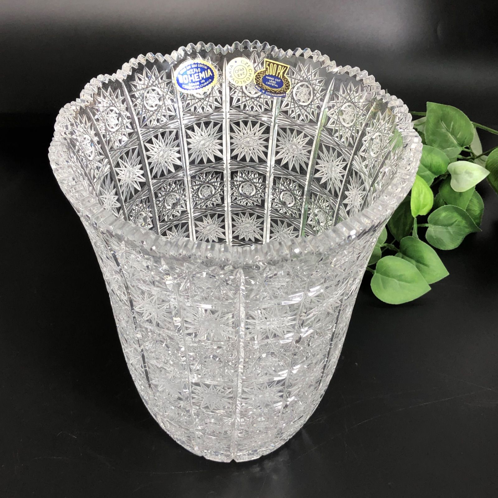 チェコスロバキア ボヘミアグラス クリスタル 花瓶 フラワーベース 大