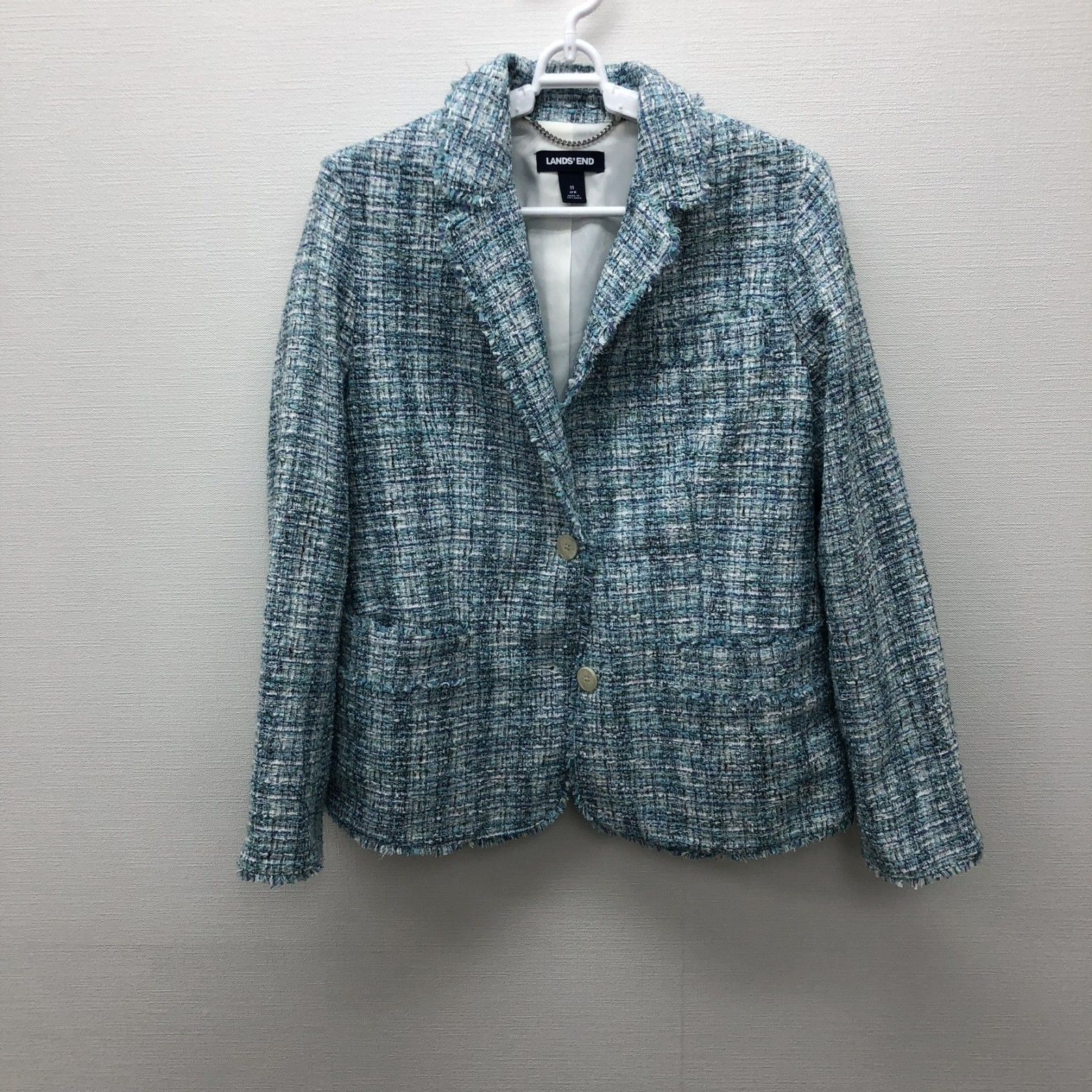 LANDS END ランズエンド 青 １１号 ブルー セットアップ ジャケット スカート レディース おしゃれ