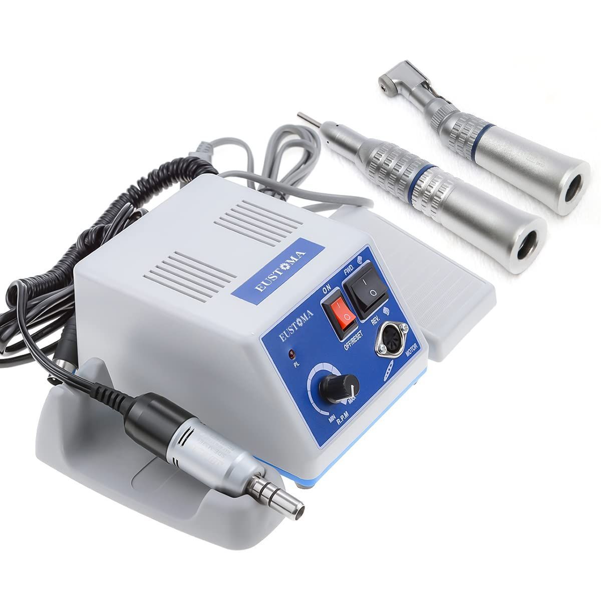 EUSTOMA マイクロモーターシステム Eタイプ ハンドル 回転数35000RPM 卓上型 N3+E フットペダル付き 研磨工具セット付属 操作便利 木彫 宝石彫刻 貝彫刻 技工向け