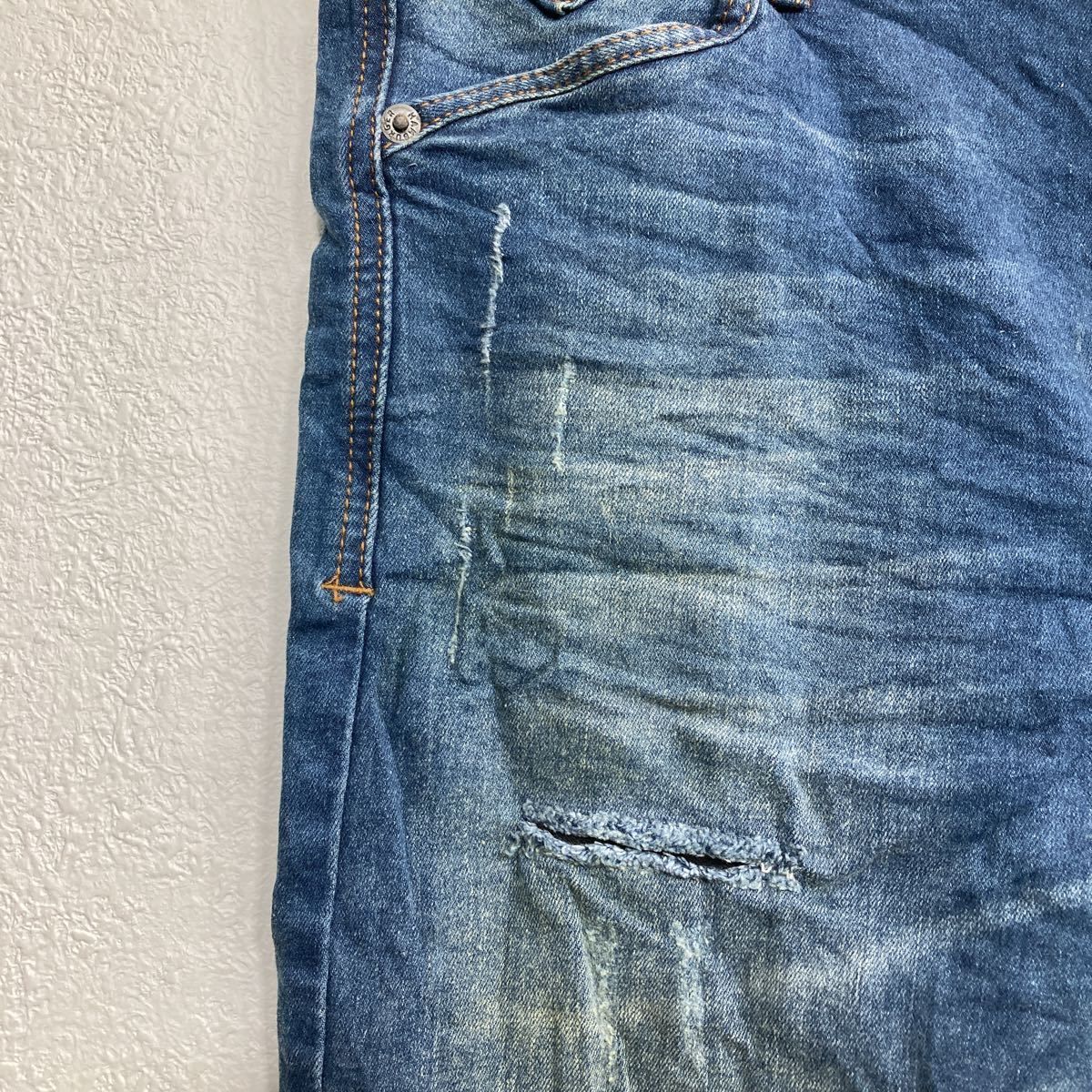 ROC BRAND デニムパンツ W33 ボタンフライ スキニー インディゴ