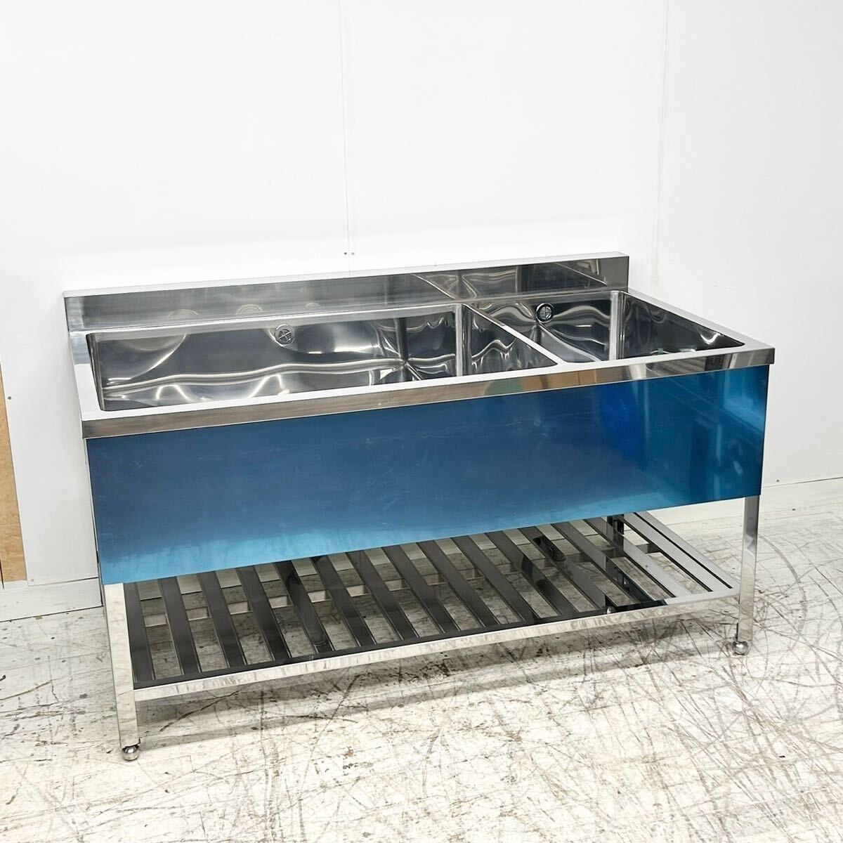 【送料無料】未使用 B品 2槽シンク W1545×D850×H800 親子シンク 流し台 ステンレスシンク 業務用シンク 厨房
