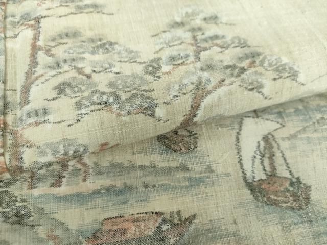 平和屋着物○小千谷紬 風景文 帆掛け舟 正絹 逸品 未使用 DAAV6652ps