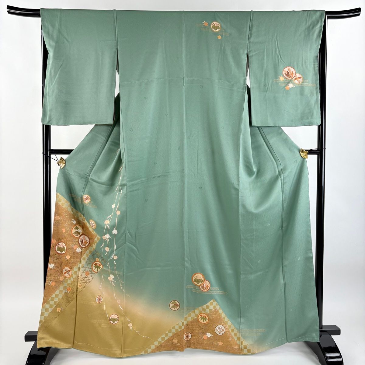 ★専用★未使用品 訪問着 枝花 くすみ紫 枝花 綸子 金彩 身丈162.0cm 訪問着 身丈153cm 裄丈65cm M 袷 源氏香 枝花 金糸 金彩 薄小豆