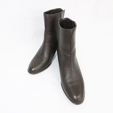 リズラフィーネ Riz raffinee ブーツ ショートブーツ バックジップ チャンキーヒール ブラウン 茶 24 1 2EEE