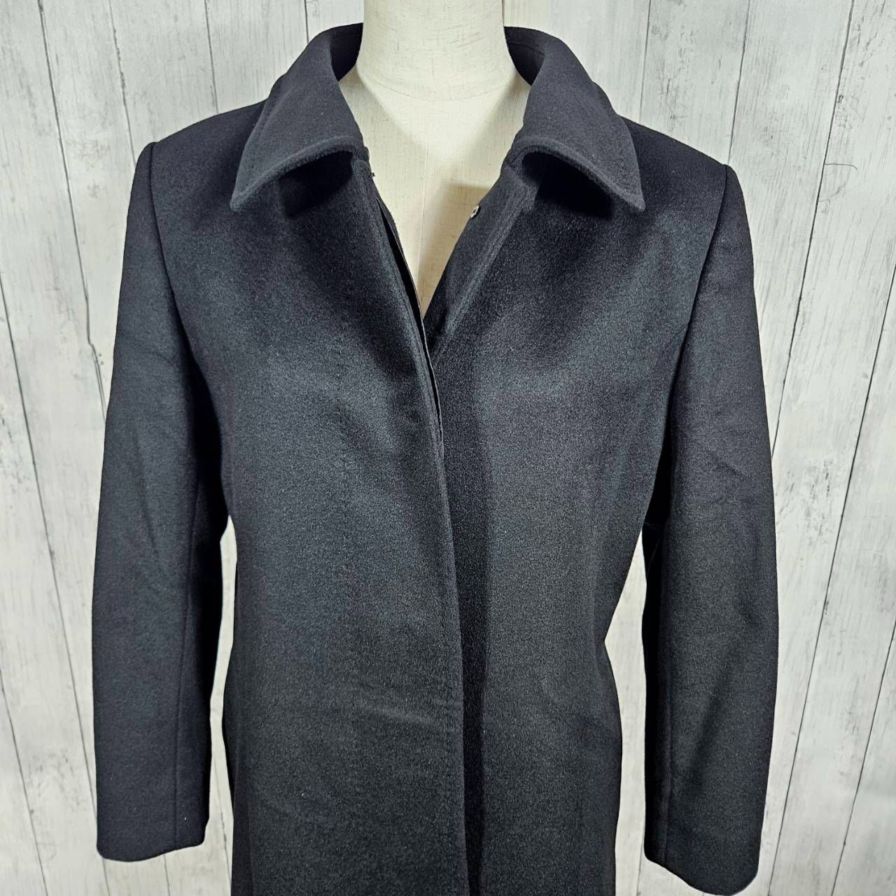 オンワード カシミヤ100% ロングコート ブラック レディース 比翼