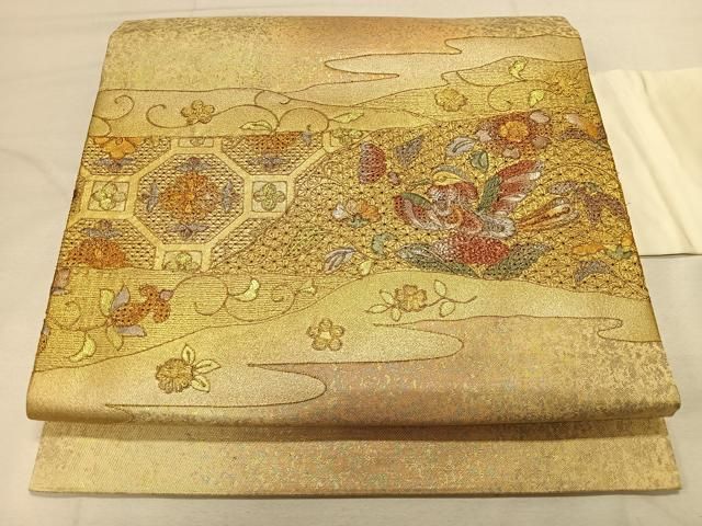 平和屋着物◎中国三大刺繍 スワトウ刺繍 九寸名古屋帯 蜀江花鳥