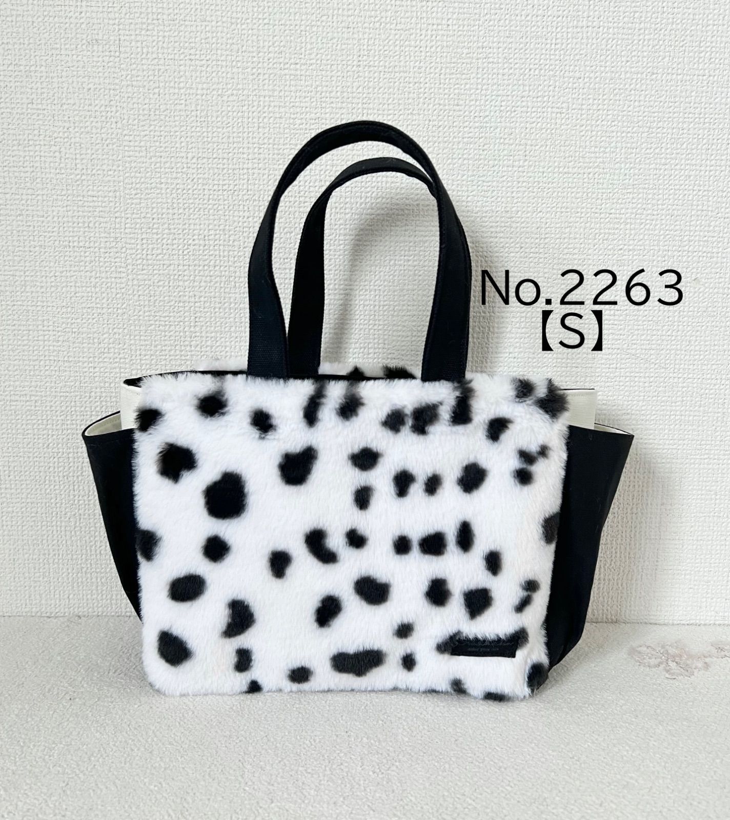 Sサイズ】ダルメシアン柄 ファーバッグ 8号帆布使用 手提げ