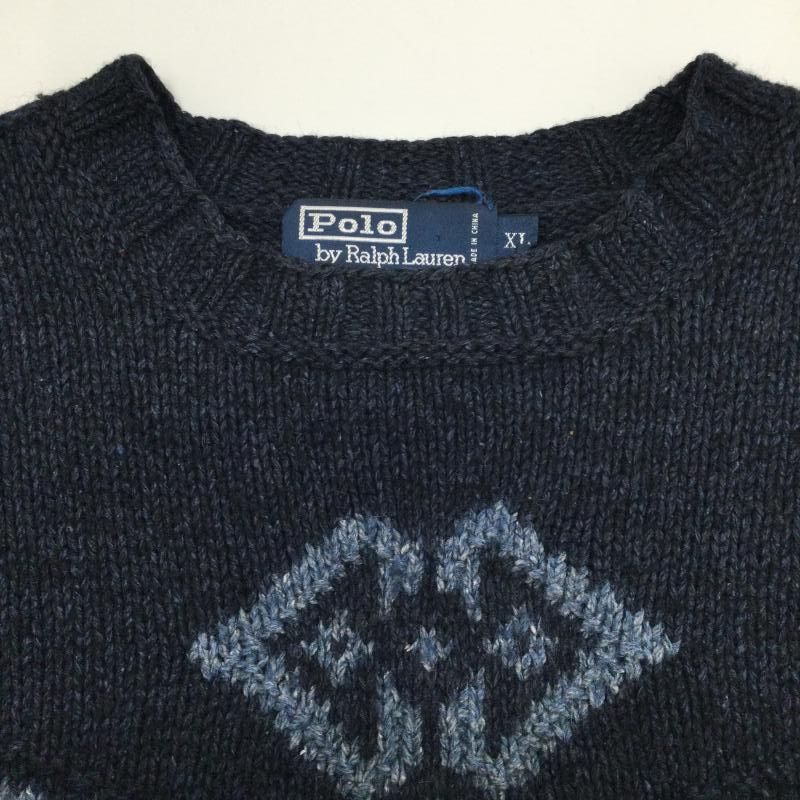 中古】RALPH LAUREN 90s ネイティブ柄 ニット(一部シミあり) ネイビー