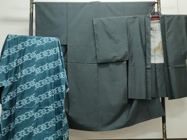 平和屋着物●男性　紬　アンサンブル　長襦袢セット　80亀甲　正絹　逸品　CAAS9342th 平和屋着物○男性 紬 アンサンブル 長襦袢セット 80亀甲 正絹 逸品