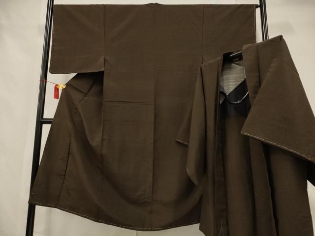 平和屋着物○男性 紬 アンサンブル 色無地 百入茶色 正絹 逸品  