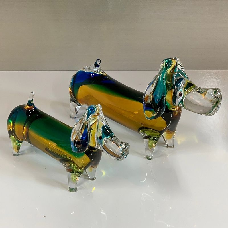 レトロ マルティグラス ガラス ダックスフント ペア 親子 犬
