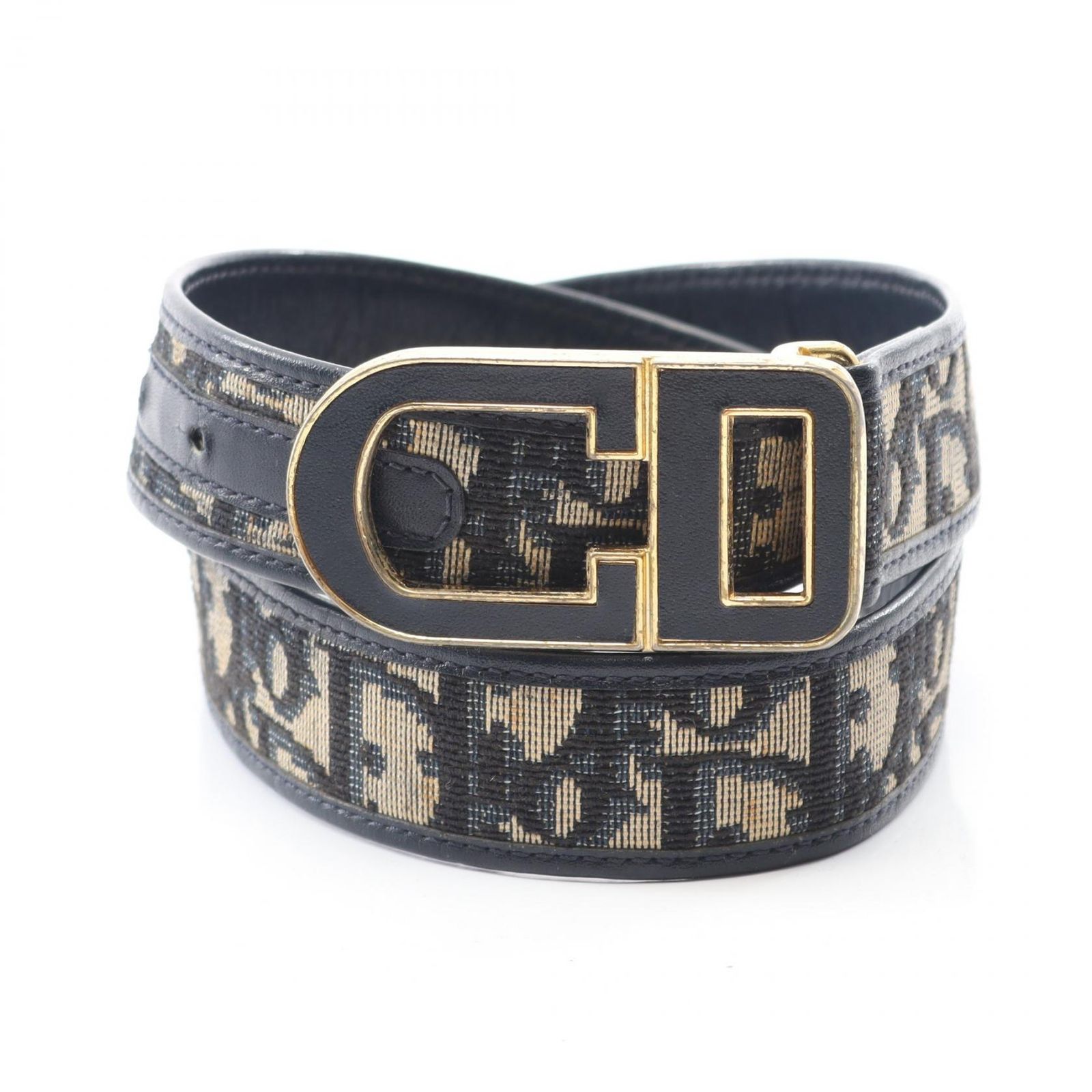 クリスチャンディオール Christian Dior ベルト CDバックル トロッター ブルー|ベージュ キャンバス レザー トロッターベルト レディース Used B