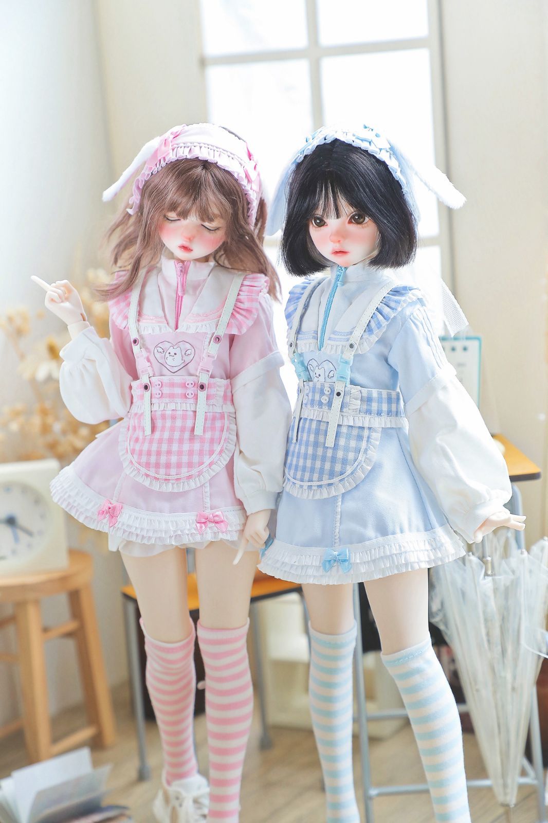 海外ディーラー製 ドール服 MDD 1/4 ドレス うさぎ耳 水色-C1169