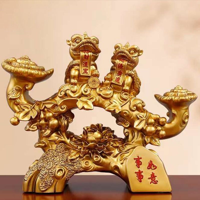 獅子 ライオン 置物 オブジェ 豪華 風水グッズ オーナメント 装飾品 工芸品 美術品 運気 風水 開運 健康運 出世運 家庭運 家内安全 銅製 財運 縁起物 インテリア かっこいい