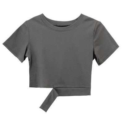 不規則開叉露腰半袖Tシャツ