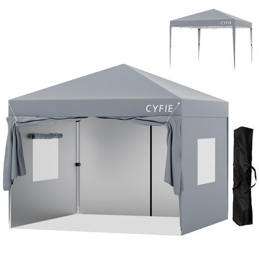 CYFIEタープテント3mx3mサイドシート4枚付ワンタッチタープ高さ3段階調節テントワンタッチ日除けコーティング高耐水加工ワンタッチテントタープワンタッチタープテントスチールフレーム…