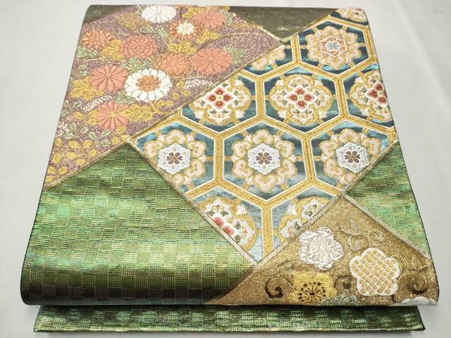 平和屋着物▽西陣 六通柄袋帯 唐織 切嵌吉祥花文 金糸 正絹 逸品