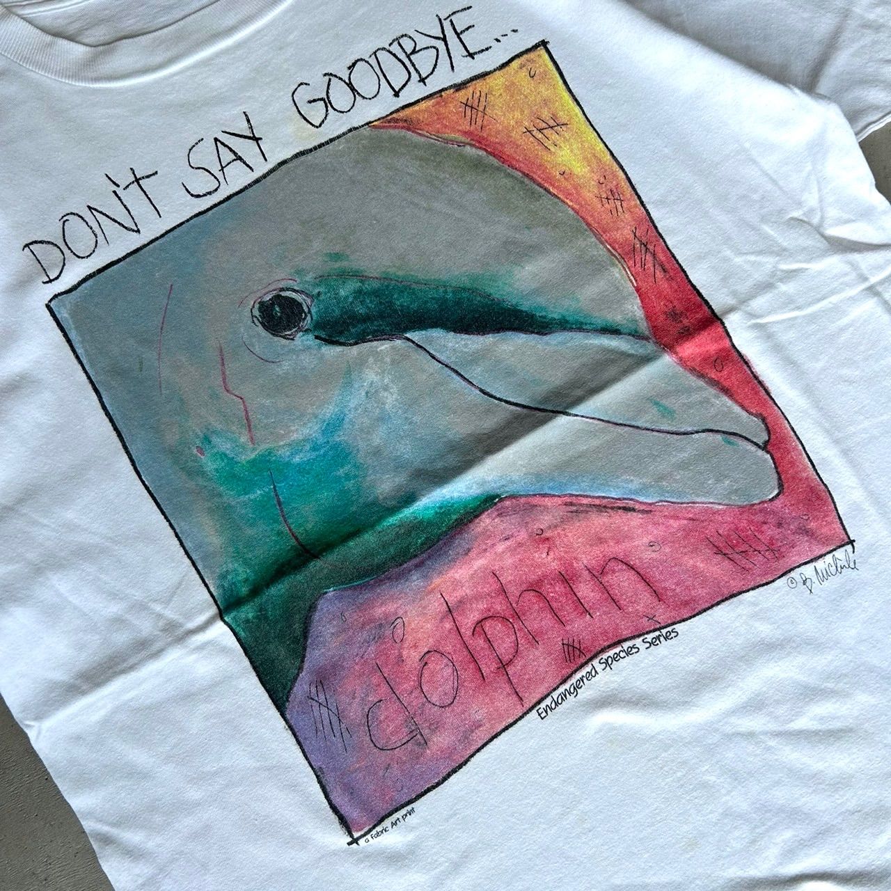 90s FABRIC ART B.MICHILE イルカ アートTシャツ アニマル